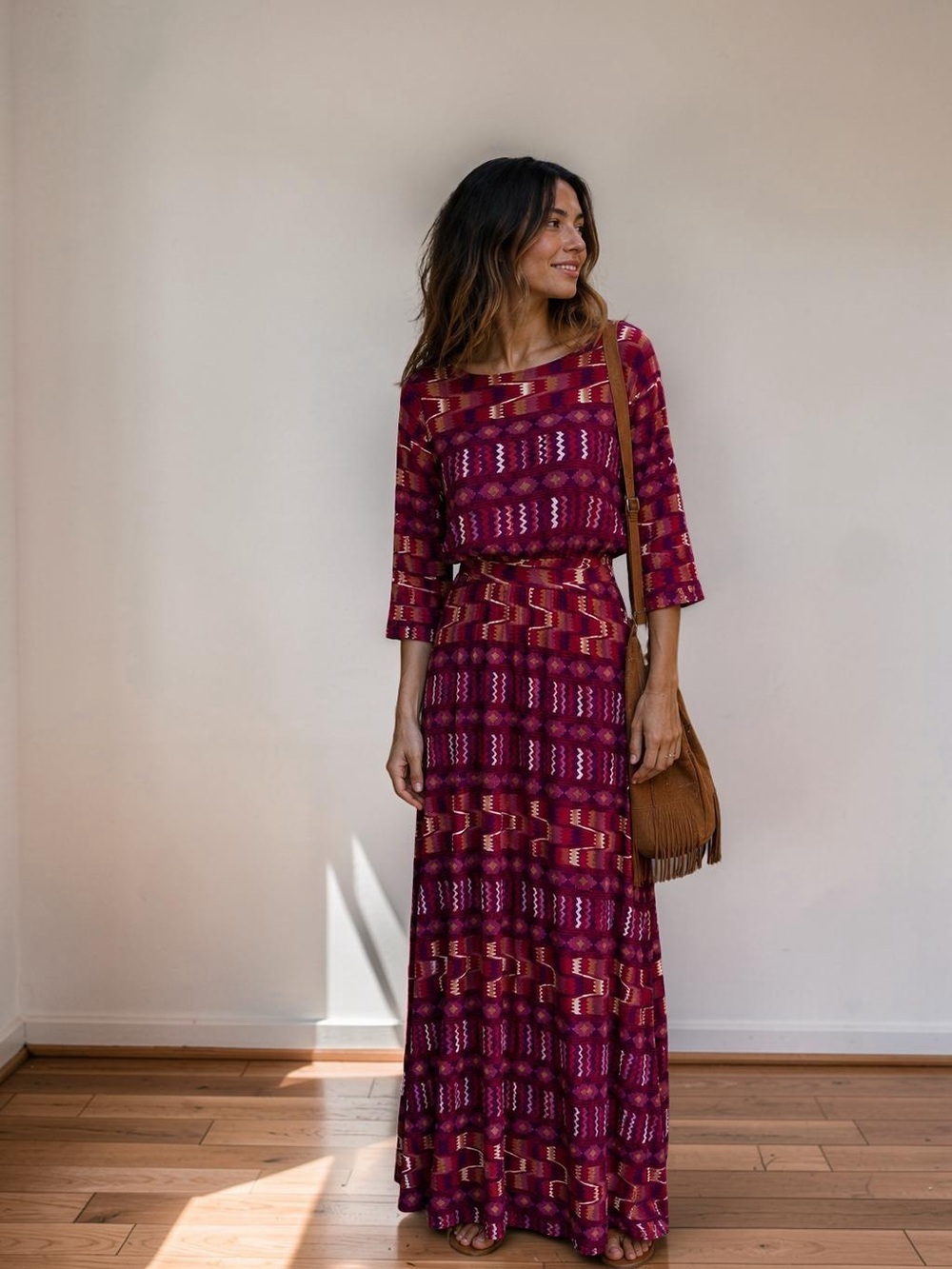 Rachel Pally Maxi Dress Small Boho Southwest Print Jersey Long Sleeve Festival